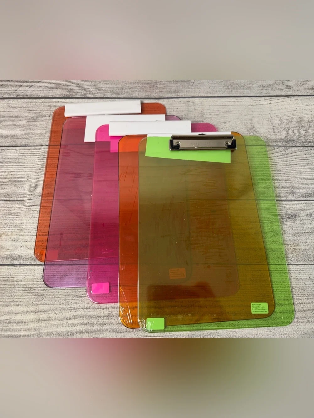 Translucent Colored Acrylic Clipboard - Green, Orange, Pink Assorted